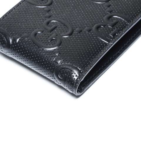 GUCCI Leather Perforated GG Embossed Compact Wallet Small 625559 Bifold Wallet black WS24170