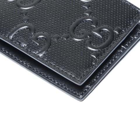 GUCCI Leather Perforated GG Embossed Compact Wallet Small 625559 Bifold Wallet black WS24170
