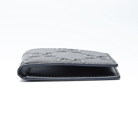 GUCCI Leather Perforated GG Embossed Compact Wallet Small 625559 Bifold Wallet black WS24170
