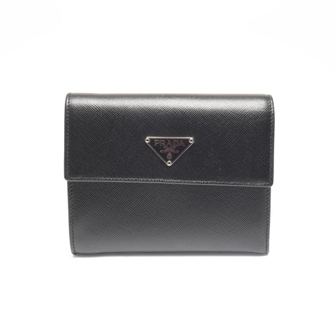 PRADA leather Tri-fold wallet black WS24185
