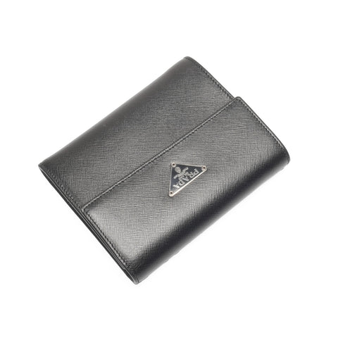 PRADA leather Tri-fold wallet black WS24185