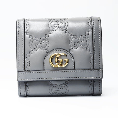 GUCCI Card Case Wallet GG Matelasse Tri-fold wallet gray WS24194