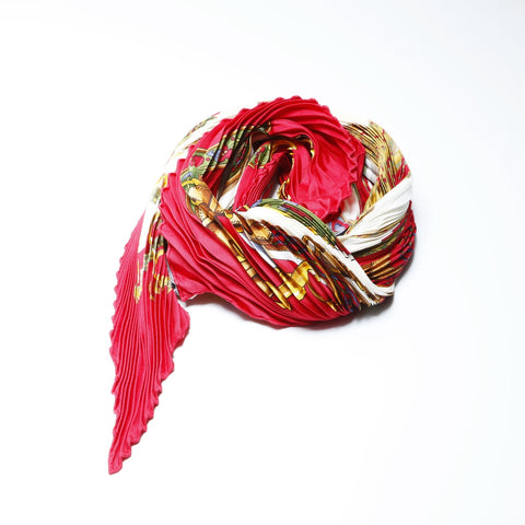 HERMES Pleated Silk Carr scarf Red WS24221
