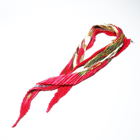 HERMES Pleated Silk Carr scarf Red WS24221