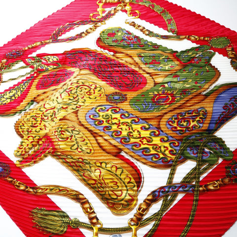 HERMES Pleated Silk Carr scarf Red WS24221