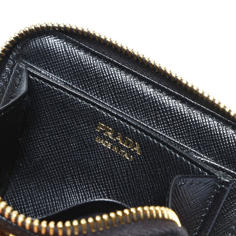 PRADA Saffiano Leather Round Zip Coin Case Compact Wallet Coin case black WS24225