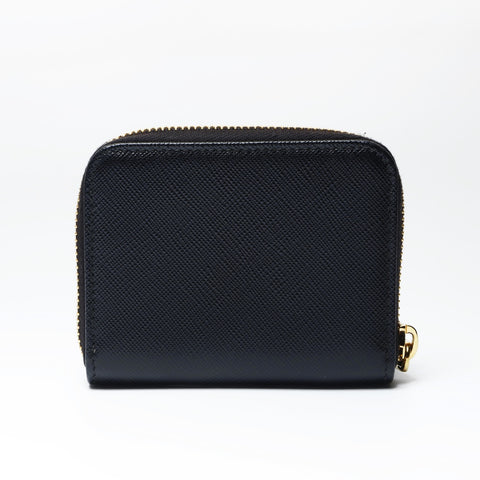 PRADA Saffiano Leather Round Zip Coin Case Compact Wallet Coin case black WS24225