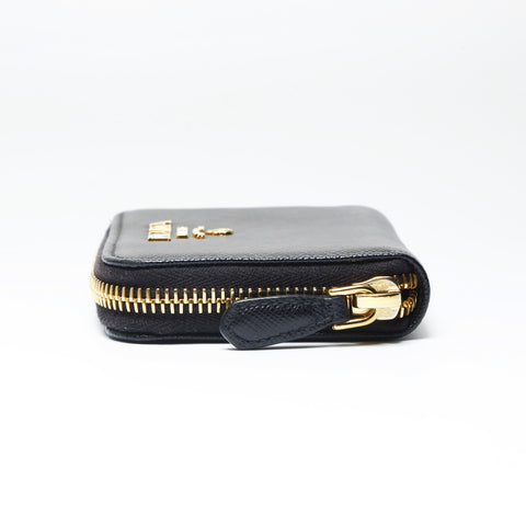 PRADA Saffiano Leather Round Zip Coin Case Compact Wallet Coin case black WS24225