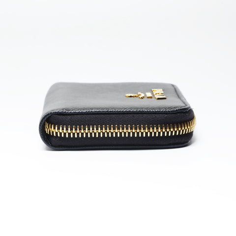 PRADA Saffiano Leather Round Zip Coin Case Compact Wallet Coin case black WS24225