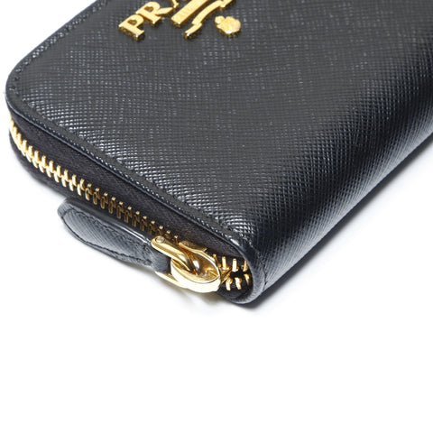 PRADA Saffiano Leather Round Zip Coin Case Compact Wallet Coin case black WS24225