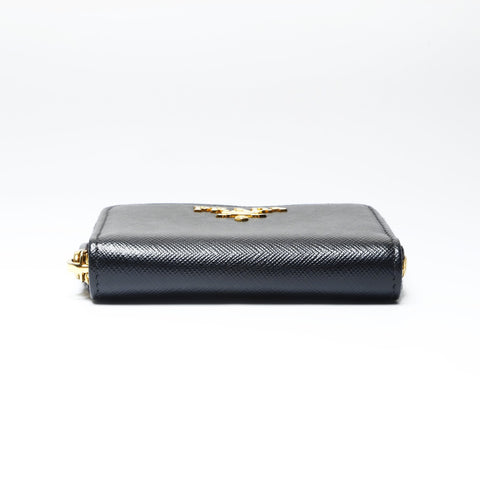 PRADA Saffiano Leather Round Zip Coin Case Compact Wallet Coin case black WS24225