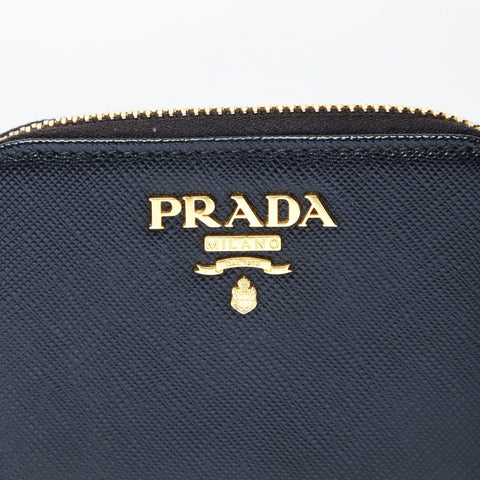 PRADA Saffiano Leather Round Zip Coin Case Compact Wallet Coin case black WS24225