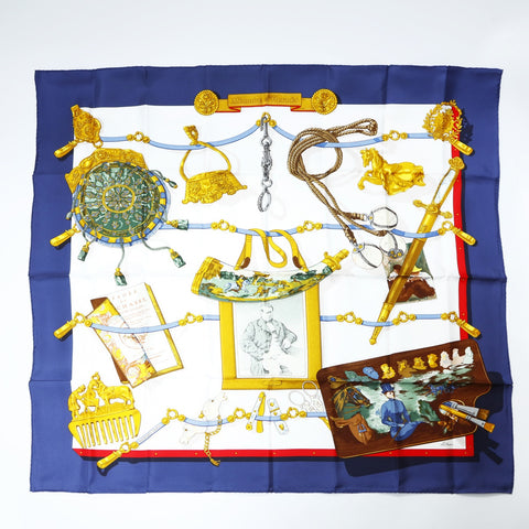 HERMES Memoire d'Herms Memories of Herms Carr 90 scarf Navy WS24226