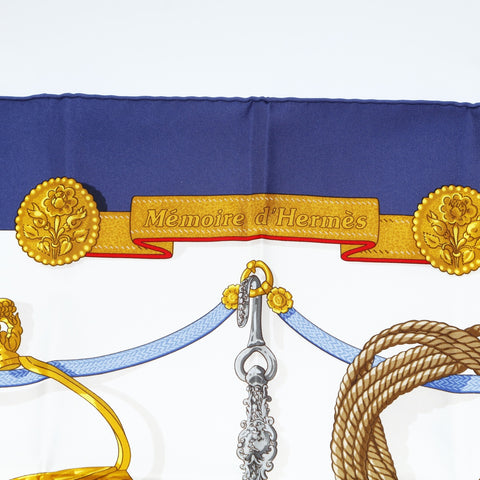 HERMES Memoire d'Herms Memories of Herms Carr 90 scarf Navy WS24226