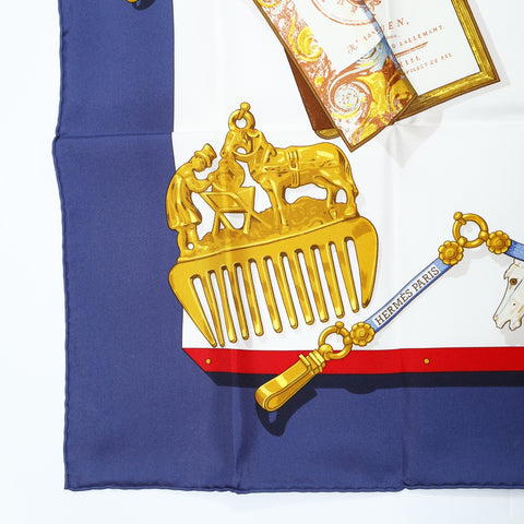 HERMES Memoire d'Herms Memories of Herms Carr 90 scarf Navy WS24226
