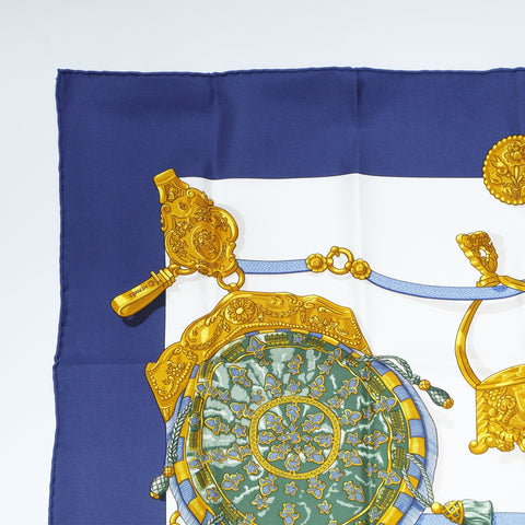 HERMES Memoire d'Herms Memories of Herms Carr 90 scarf Navy WS24226