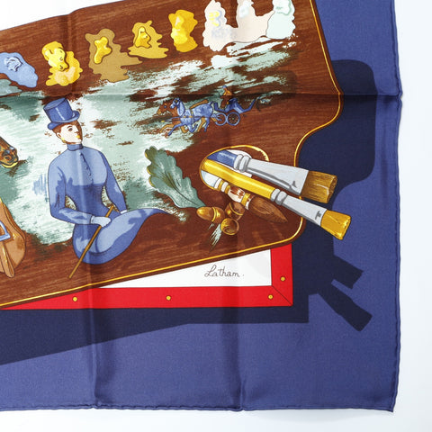 HERMES Memoire d'Herms Memories of Herms Carr 90 scarf Navy WS24226