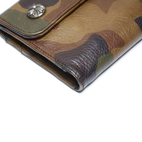 CHROME HEARTS Camo Leather Cross Snap CROSS BALL Camo Purse khaki WS24261