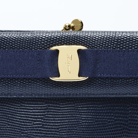 Salvatore Ferragamo Vara Leder Geldbörse Leder Marineblau WS24278