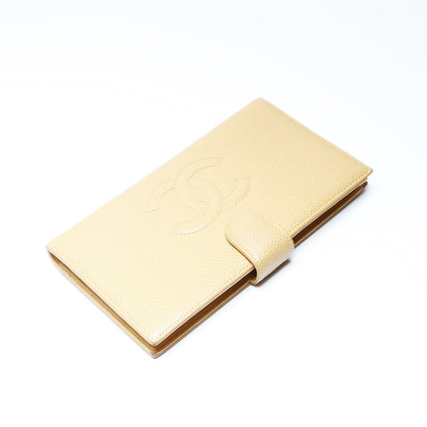 CHANEL No. 8 2003-2004 Caviar Skin COCO Mark Purse leather beige WS24280