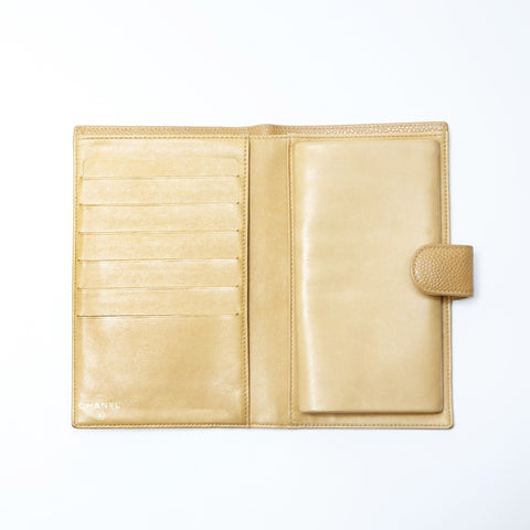 CHANEL No. 8 2003-2004 Caviar Skin COCO Mark Purse leather beige WS24280