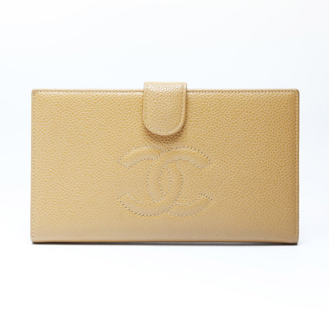 CHANEL No. 8 2003-2004 Caviar Skin COCO Mark Purse leather beige WS24280