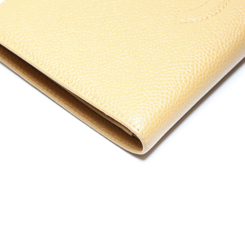 CHANEL No. 8 2003-2004 Caviar Skin COCO Mark Purse leather beige WS24280