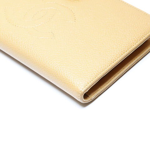 CHANEL No. 8 2003-2004 Caviar Skin COCO Mark Purse leather beige WS24280