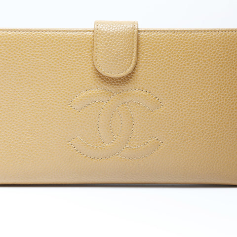 CHANEL No. 8 2003-2004 Caviar Skin COCO Mark Purse leather beige WS24280