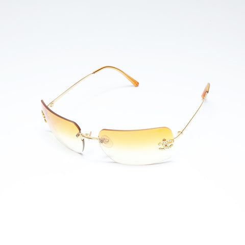 CHANEL Gradient Lens Rhinestone COCO Mark Rimless sunglasses Orange WS24286