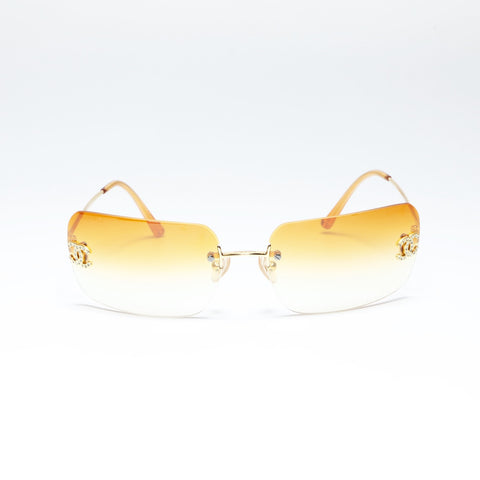 CHANEL Gradient Lens Rhinestone COCO Mark Rimless sunglasses Orange WS24286