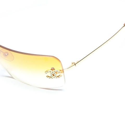 CHANEL Gradient Lens Rhinestone COCO Mark Rimless sunglasses Orange WS24286