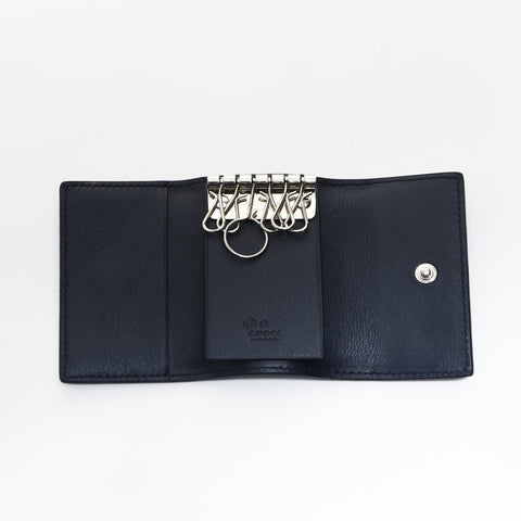 GUCCI Micro GG Shima Leather Key holder  leather Navy WS24297