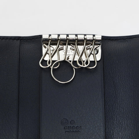 GUCCI Micro GG Shima Leather Key holder  leather Navy WS24297