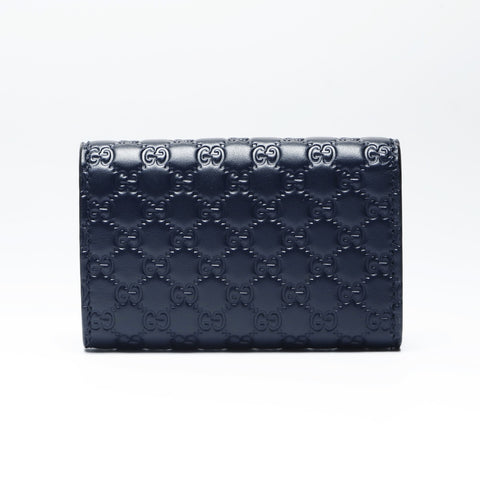 GUCCI Micro GG Shima Leather Key holder  leather Navy WS24297