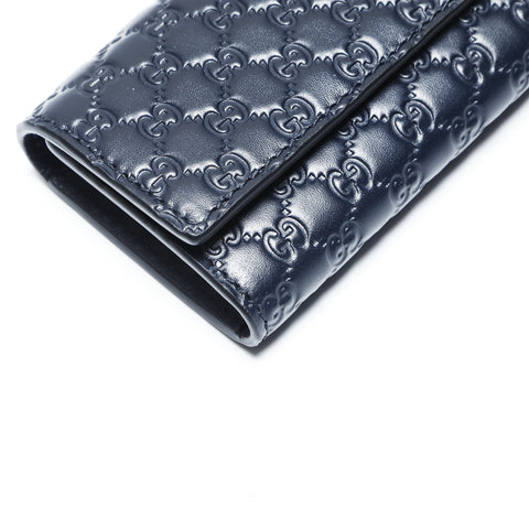 GUCCI Micro GG Shima Leather Key holder  leather Navy WS24297