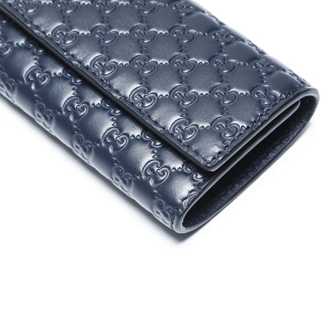 GUCCI Micro GG Shima Leather Key holder  leather Navy WS24297