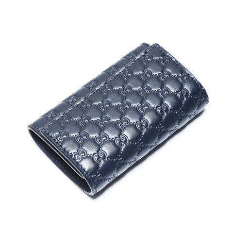 GUCCI Micro GG Shima Leather Key holder  leather Navy WS24297