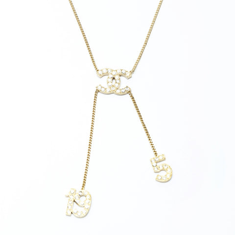 CHANEL 01C 2011 Rhinestone COCO Mark Necklace gold WS24316