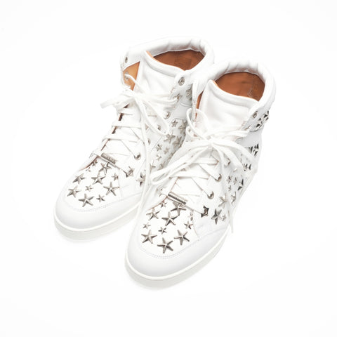 Jimmy Choo studded leather high-top star shoes, Size 34, 8.3 inches sneakers white WS24320