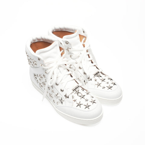 Jimmy Choo studded leather high-top star shoes, Size 34, 8.3 inches sneakers white WS24320