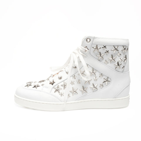 Jimmy Choo studded leather high-top star shoes, Size 34, 8.3 inches sneakers white WS24320
