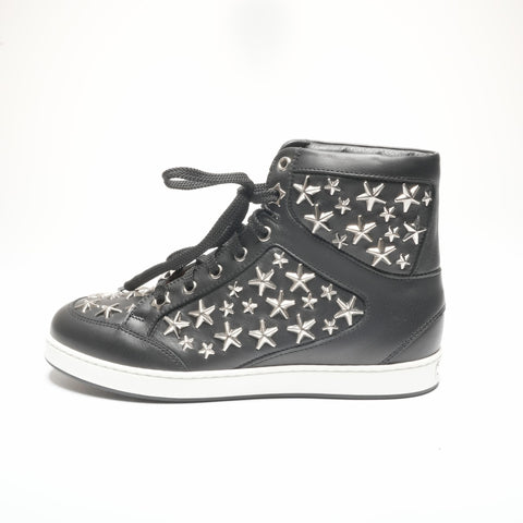 Jimmy Choo studded leather high-top star shoes, Size 34, 8.3 inches sneakers black WS24321