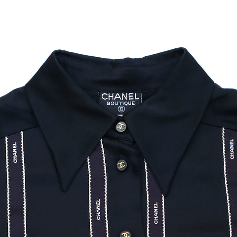 CHANEL COCO Button Ribbon Silk Size 36 1994 blouse silk black WS2433