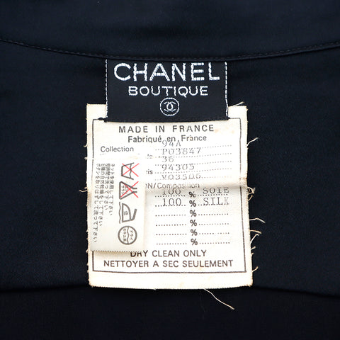 Chanel Coco Button Ribbon Seide Größe 36 1994 Bluse Seide Schwarz WS2433