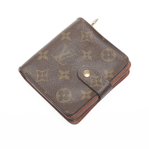 LOUIS VUITTON 2002 Monogram Compact Zip Bifold Wallet Brown WS24363