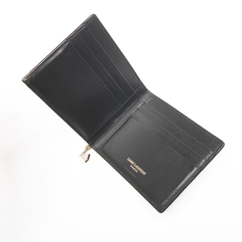 YVES SAINT LAURENT money clip leather Bifold Wallet black WS24393