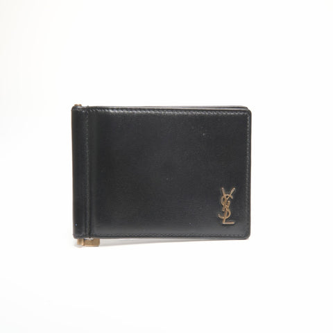 YVES SAINT LAURENT money clip leather Bifold Wallet black WS24393