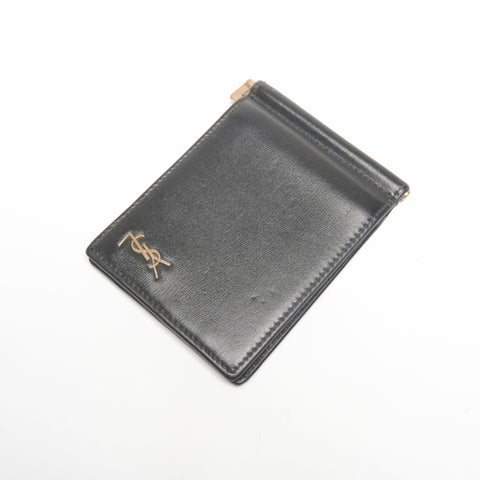YVES SAINT LAURENT money clip leather Bifold Wallet black WS24393