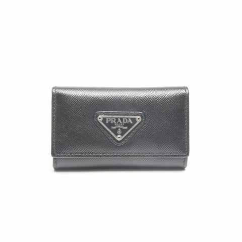 PRADA Leather Triangle Logo Key holder black WS24404